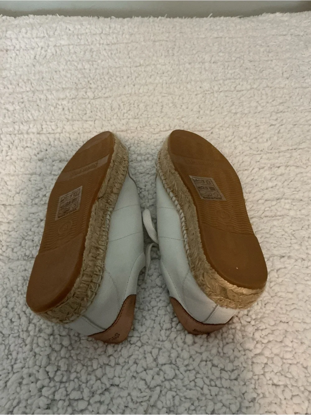 Soludos White Espadrille Lace-Up Sneakers with Tan Trim